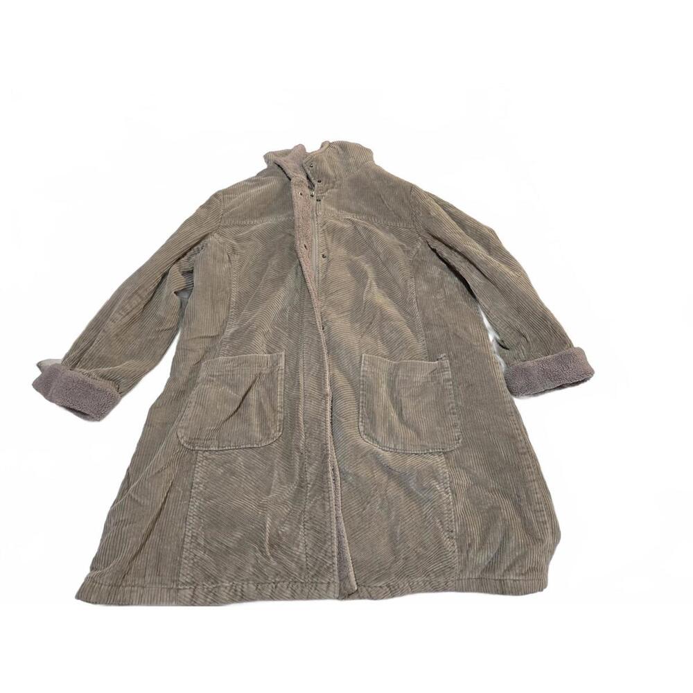 Women's Taupe Corduroy Long Coat - Classic Winter Jacket
